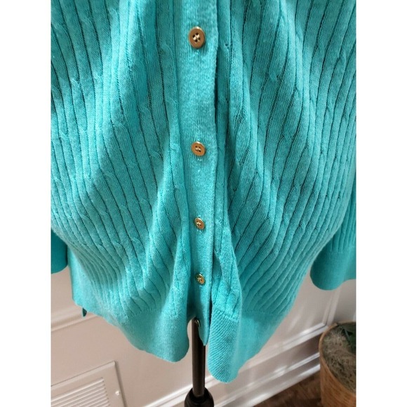 JCP Women's Aqua Linen & Cotton V-Neck Long Sleeve Cardigan Sweater Size 3X - Picture 4 of 11